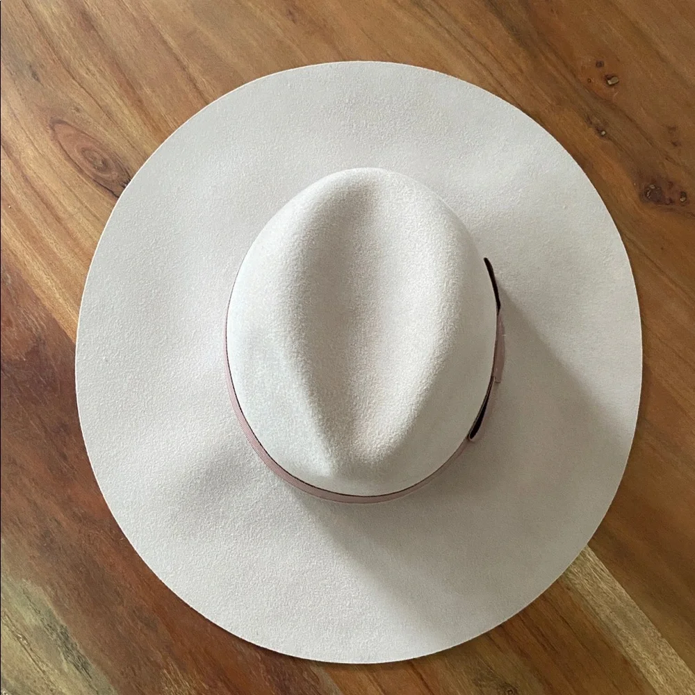 Brixton Joanna neutral felt wool hat wide floppy brim fedora grosgrain ribbon M